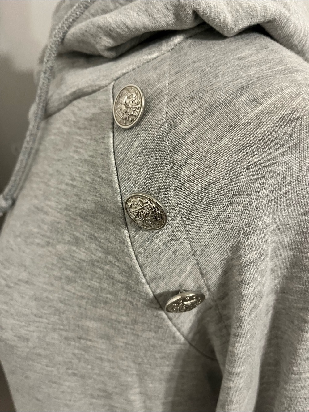 Generation Love Light Gray Hooded Sweater with Shoulder Buttons Sz XS EUC - Picture 3 of 7